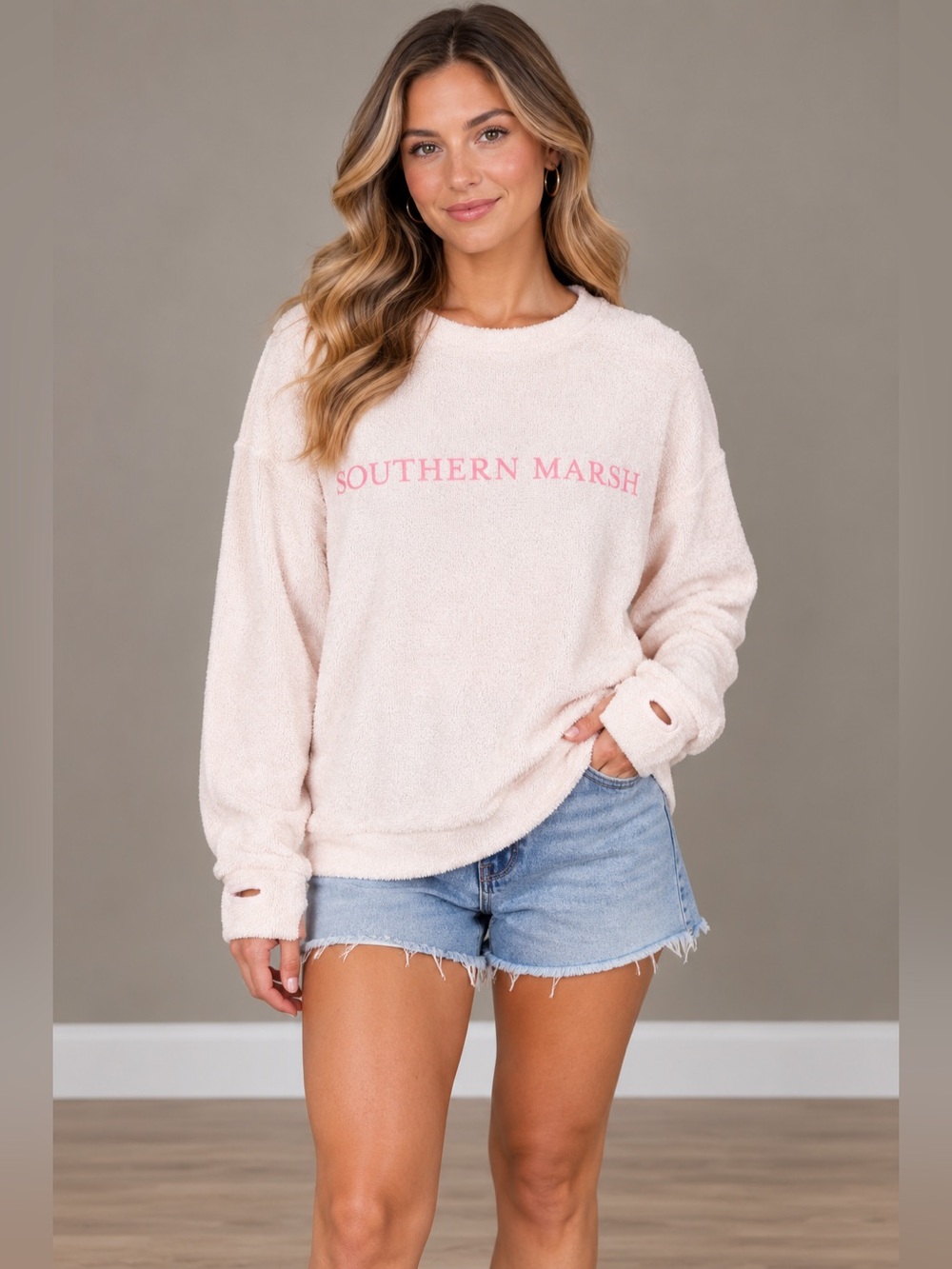 Southern Marsh Pink Logo Terry Pullover – XS